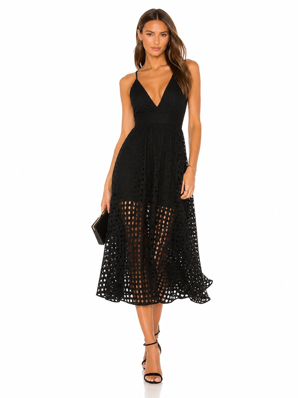 Solid & Striped Ariel Eyelet Maxi Dress Black Cotton Deep V Neck NWT Size S